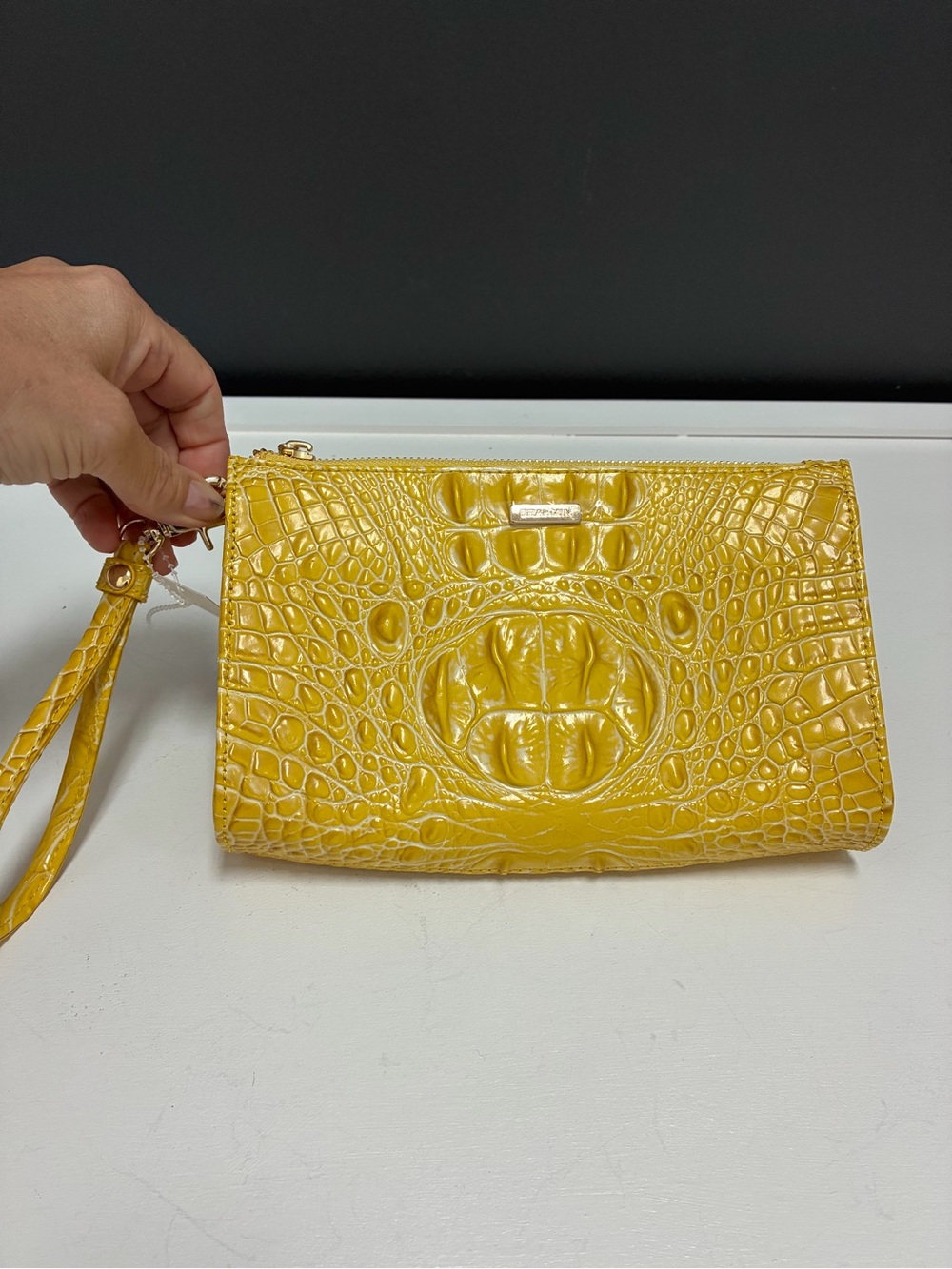 Brahmin NWT Yellow Croc-Embossed Wristlet Clutch